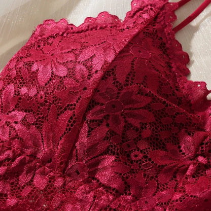 Women's Sexy Lace Bra Suit Solid Set Beautiful Back Hollow Out No Steel Ring Underwear With Lace Flower Breathable Panties - A-1 Thread Vault
