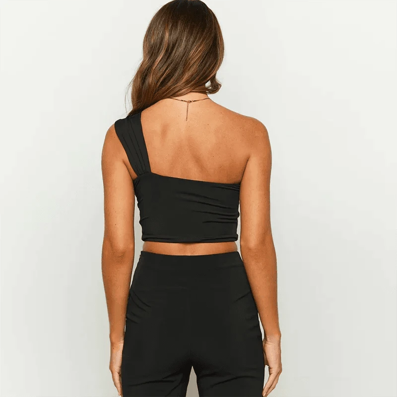 Women's Spicy Girl Sexy One Shoulder Tight Hollow Open Back Short Top Bar Nightclub 2024 New Edition - A-1 Thread Vault