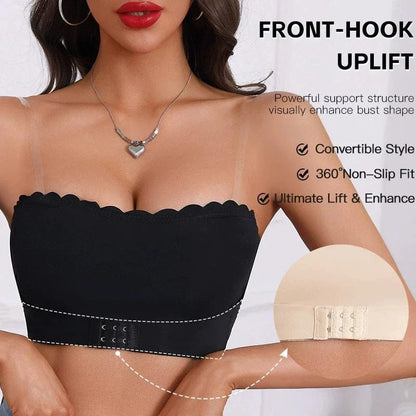 Women's Strapless Front Closure Bra Wireless Bandeau Non-slip Underwear Wavy Edge Chest Wraps Padded Push Up Tube Top Bralette - A-1 Thread Vault