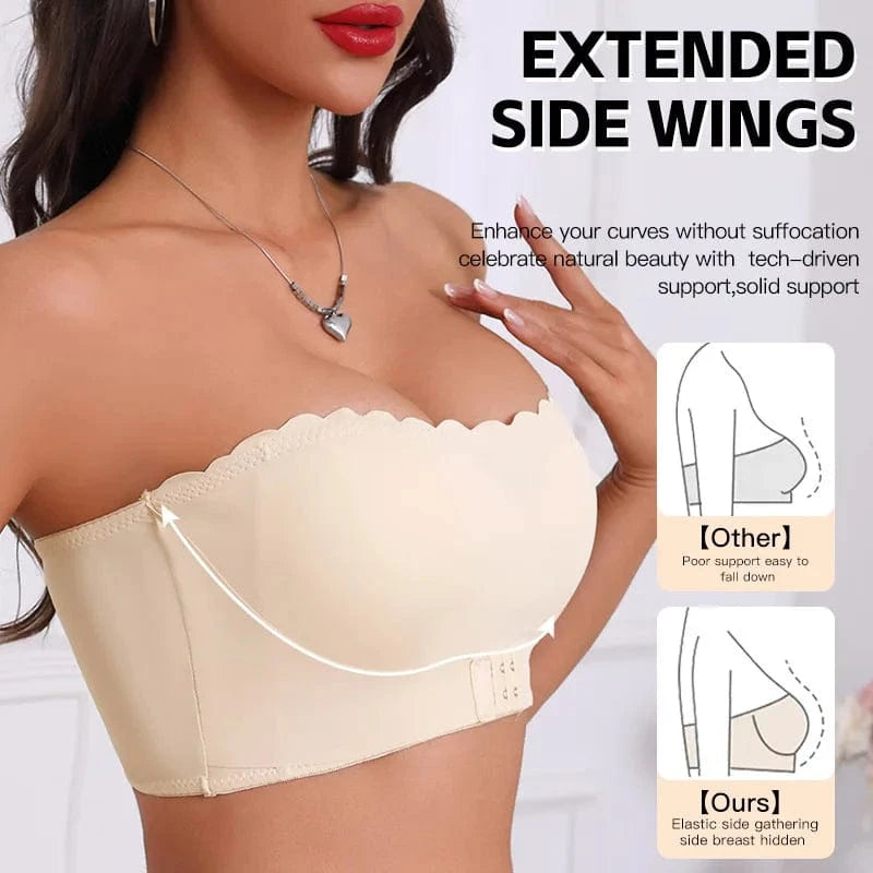 Women's Strapless Front Closure Bra Wireless Bandeau Non-slip Underwear Wavy Edge Chest Wraps Padded Push Up Tube Top Bralette - A-1 Thread Vault