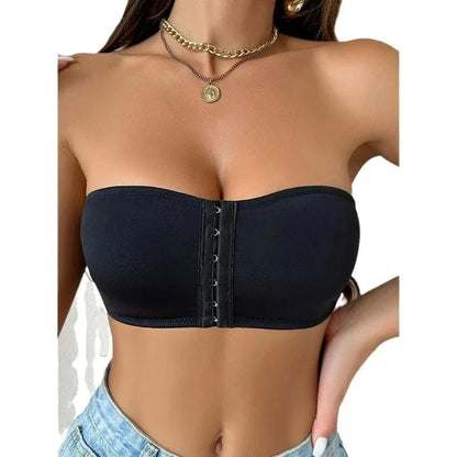 Women’s Strapless Push Up Brassiere Backless Invisible Front Button Belly Band Underwear - A-1 Thread Vault