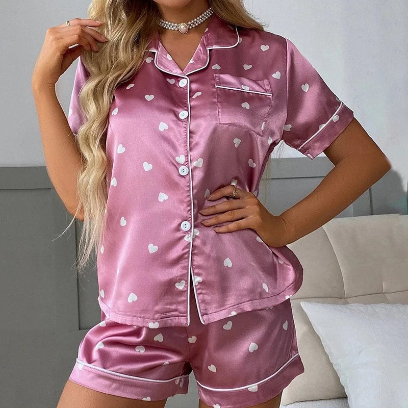 Women‘s Striped Printed Silk Satin Pajamas Summer Nightwear Trouser Suits Satin Set Woman 2 Pieces Short Sleeve Sleep Tops Night - A-1 Thread Vault