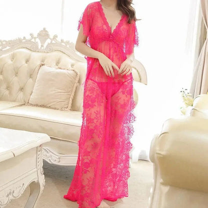 Women's Underwear Gowns Night Dress Lace Robe Wedding Gowns Women's Sleepwear Sexy Robe Floral Nightgown Long - A-1 Thread Vault