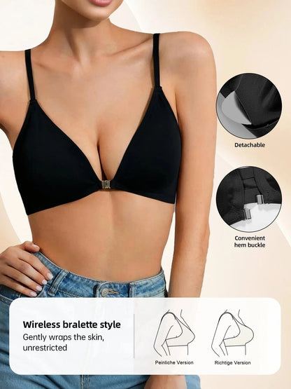 Women's Wireless Front Closure Push-Up Bras - 7 Pack Colored Seamless T-Shirt Lingerie with Removable Padding - A-1 Thread Vault
