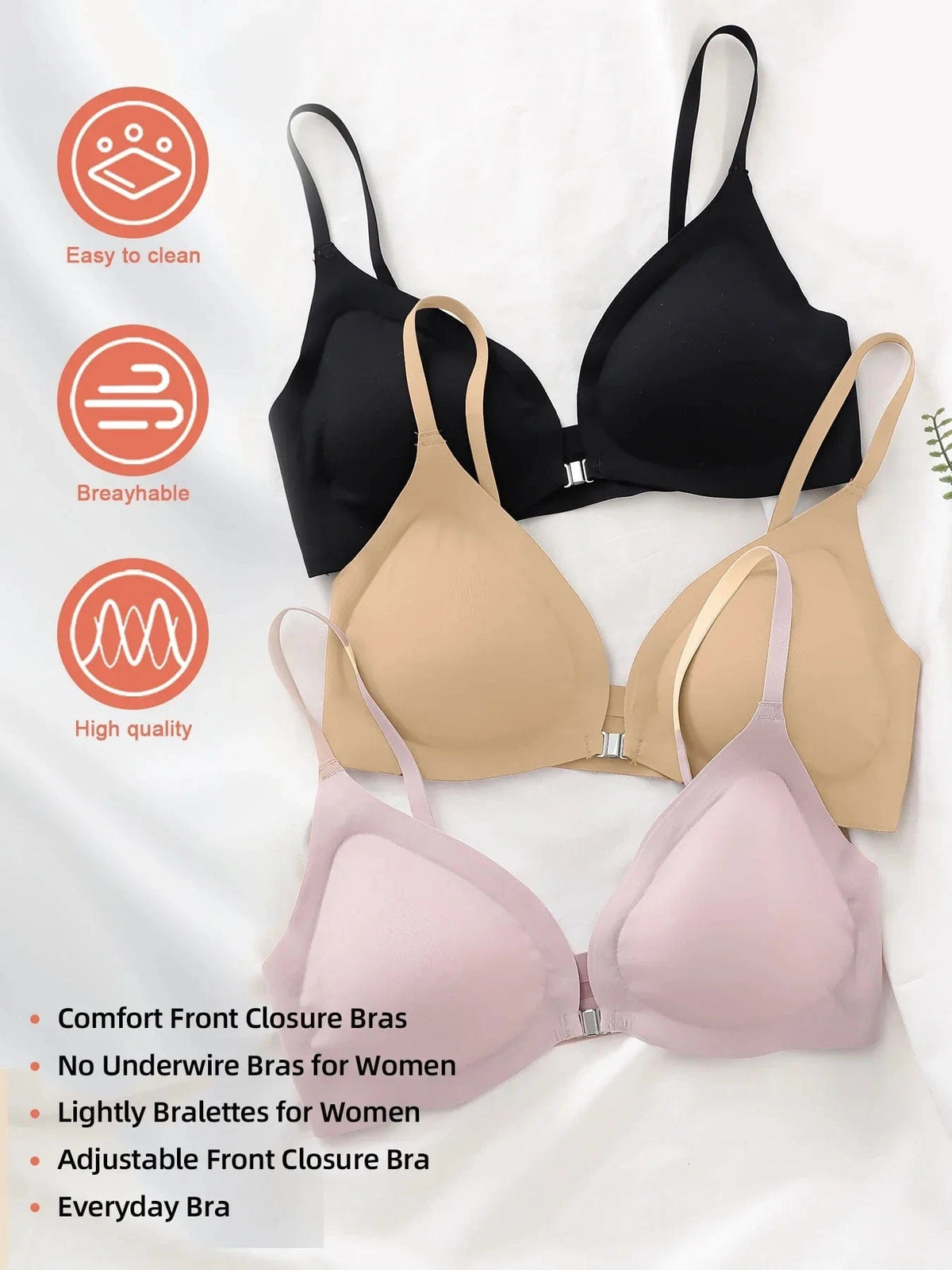Women's Wireless Front Closure Push-Up Bras - 7 Pack Colored Seamless T-Shirt Lingerie with Removable Padding - A-1 Thread Vault