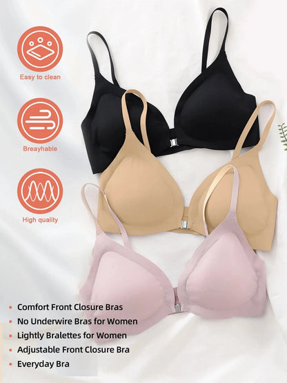 Women's Wireless Front Closure Push-Up Bras - 7 Pack Colored Seamless T-Shirt Lingerie with Removable Padding - A-1 Thread Vault
