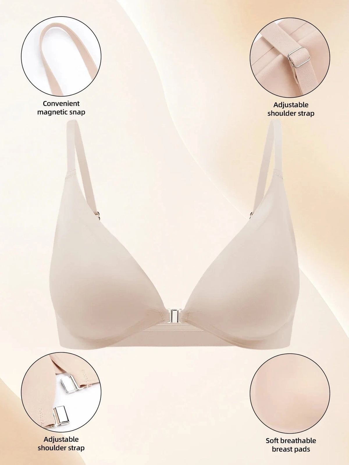 Women's Wireless Front Closure Push-Up Bras - 7 Pack Colored Seamless T-Shirt Lingerie with Removable Padding - A-1 Thread Vault