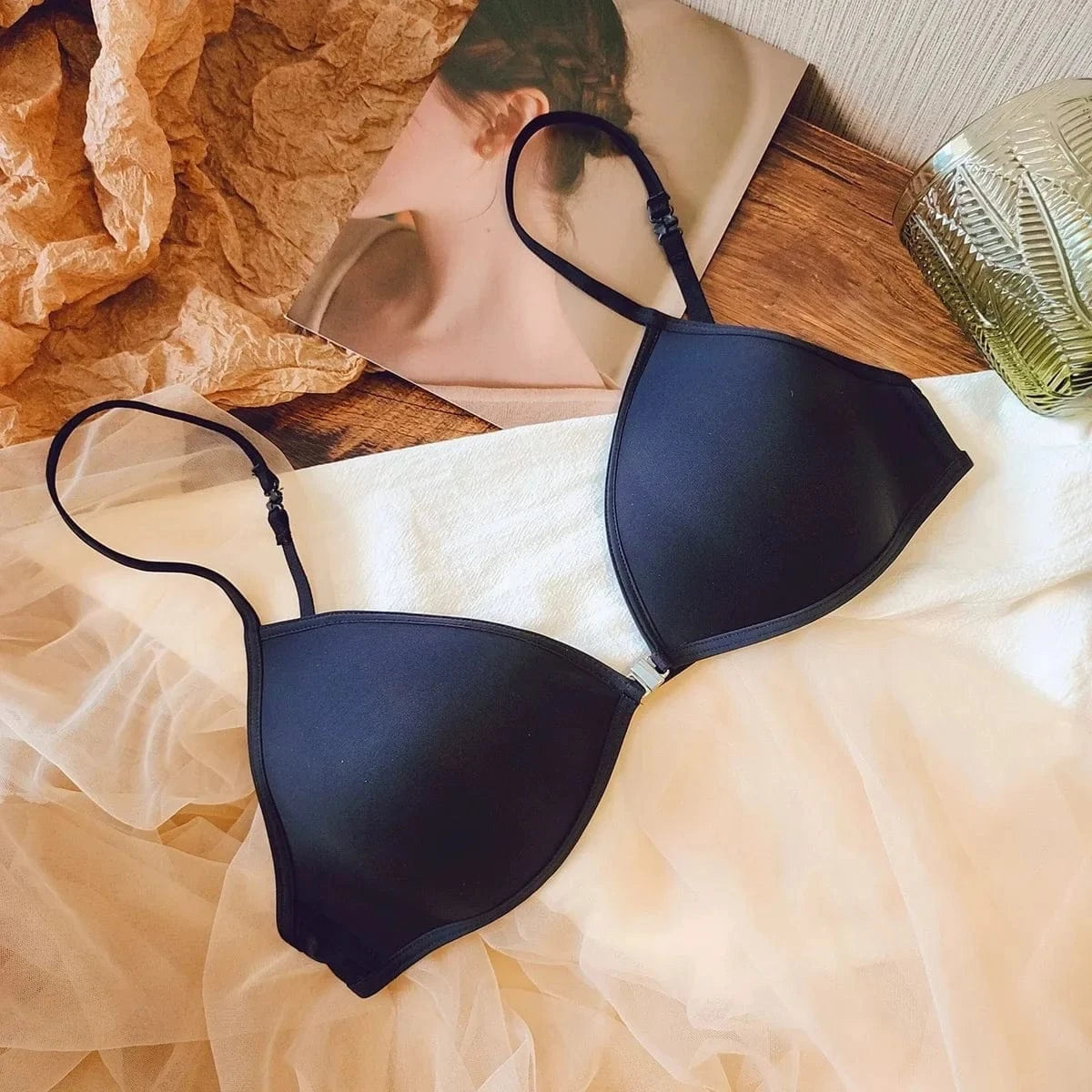 Women Seamless Bras Deep V Neck Brassiere Adjustable Straps Underwear Wireless Push Up Bralette Female Sleeping Soft Lingerie - A-1 Thread Vault