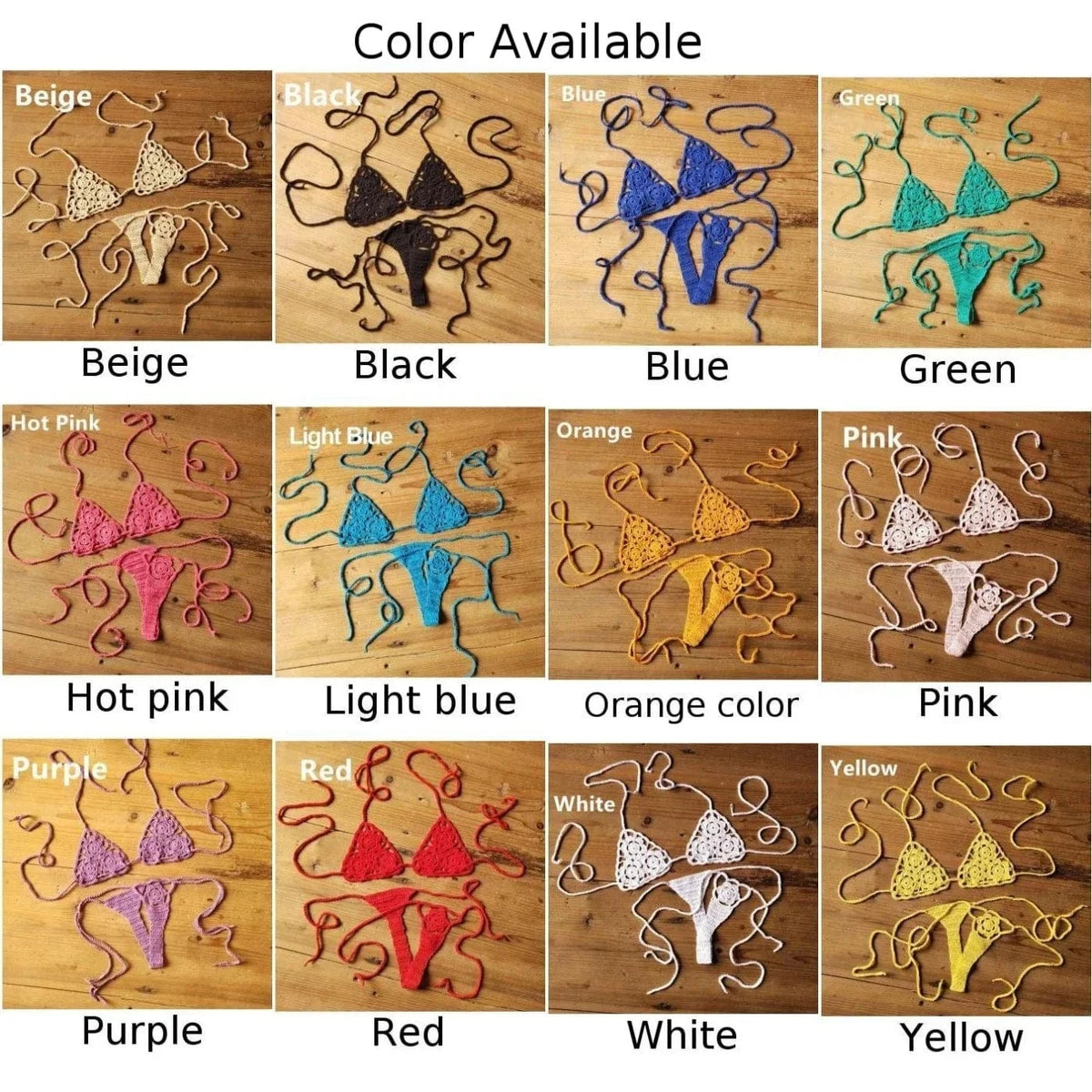 Women Sexy Handmade Bikini Sets Crochet Flower Solid Color Lace Thong String Swimwear Sunbathing Swimsuit Beach Wear Lace-up - A-1 Thread Vault