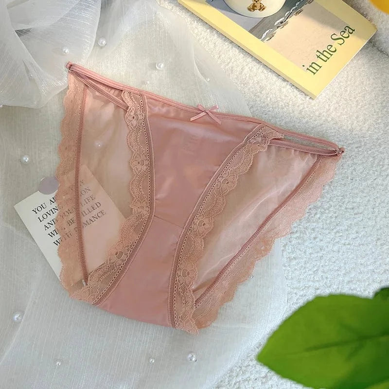 \Women Sexy Lace Mesh Transparent Satin Thin Adjustable Belts Underwear Cute Seamless Breathable Quick Drying Panties Breifs - A-1 Thread Vault