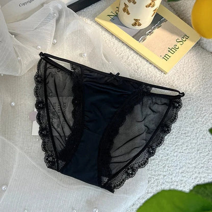 \Women Sexy Lace Mesh Transparent Satin Thin Adjustable Belts Underwear Cute Seamless Breathable Quick Drying Panties Breifs - A-1 Thread Vault