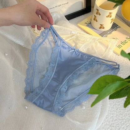 \Women Sexy Lace Mesh Transparent Satin Thin Adjustable Belts Underwear Cute Seamless Breathable Quick Drying Panties Breifs - A-1 Thread Vault