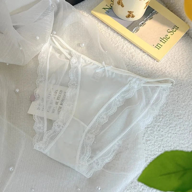 \Women Sexy Lace Mesh Transparent Satin Thin Adjustable Belts Underwear Cute Seamless Breathable Quick Drying Panties Breifs - A-1 Thread Vault