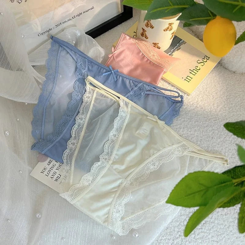 \Women Sexy Lace Mesh Transparent Satin Thin Adjustable Belts Underwear Cute Seamless Breathable Quick Drying Panties Breifs - A-1 Thread Vault