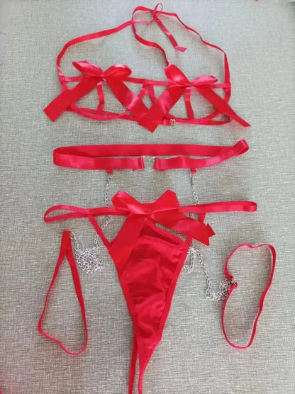 Women Transparent Bra And Panty Garter Underwear Set Hot Erotic Sexy Costumes Underwear Open Bra Thong Sexy Lingerie Sets - A-1 Thread Vault