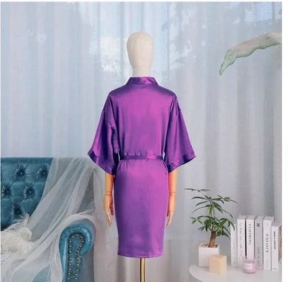Women Wedding White Bride Robe Morning Gown 3/4 Sleeve Sleepwear Loose Nightgown Female Silk Satin Kimono Bathrobe Lingerie - A-1 Thread Vault
