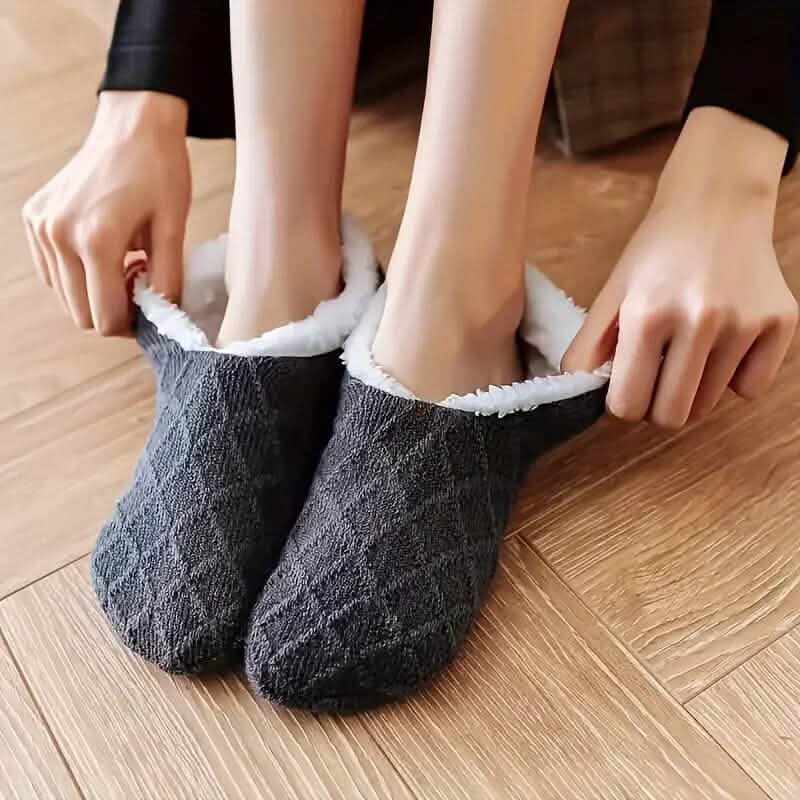 Women's Autumn Winter Plush Lined Indoor Low Cut Socks - A-1 Thread Vault