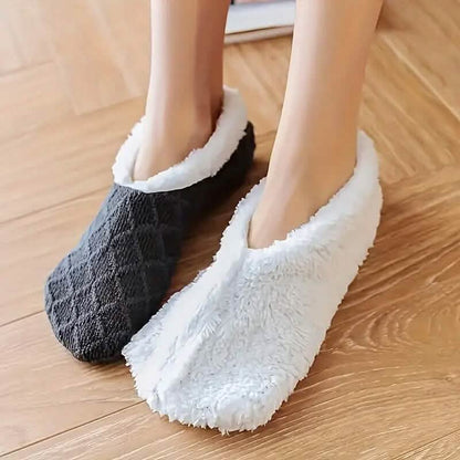 Women's Autumn Winter Plush Lined Indoor Low Cut Socks - A-1 Thread Vault