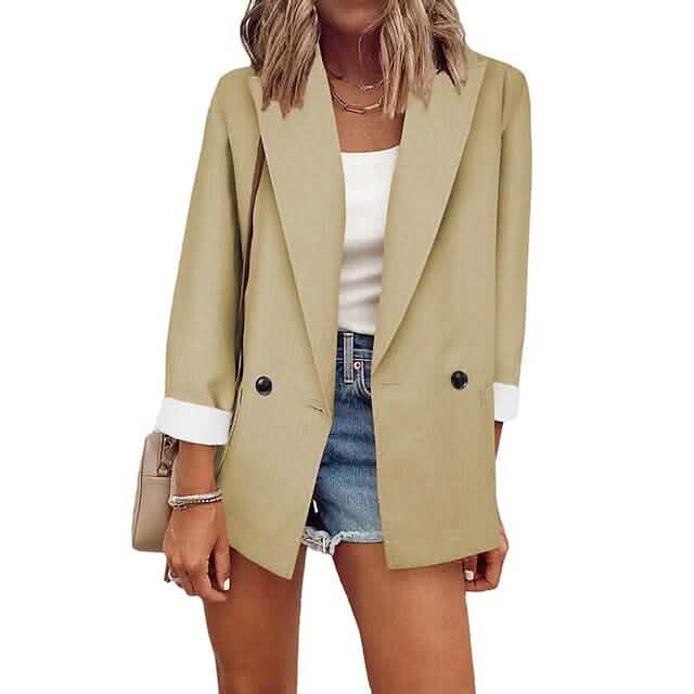 Women's Basic Double Breasted Solid Colored Blazer - A-1 Thread Vault
