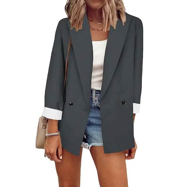 Women's Basic Double Breasted Solid Colored Blazer - A-1 Thread Vault