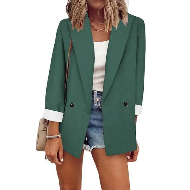 Women's Basic Double Breasted Solid Colored Blazer - A-1 Thread Vault