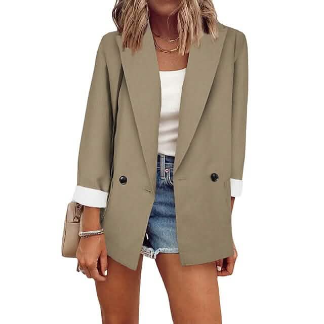 Women's Basic Double Breasted Solid Colored Blazer - A-1 Thread Vault
