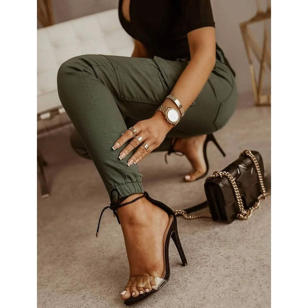 Women's Basic Essential Casual Sporty Tactical Cargo Trousers - A-1 Thread Vault