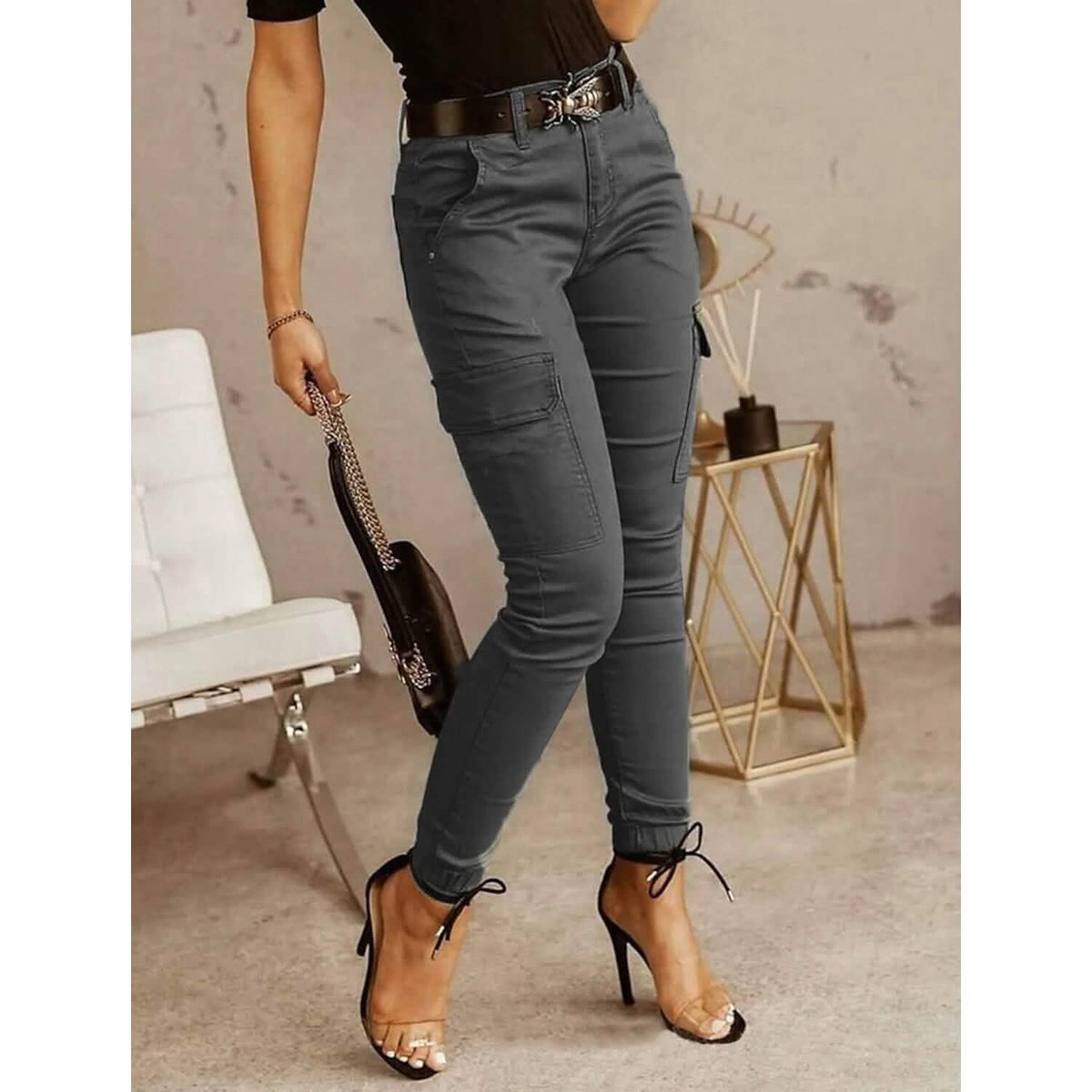 Women's Basic Essential Casual Sporty Tactical Cargo Trousers - A-1 Thread Vault