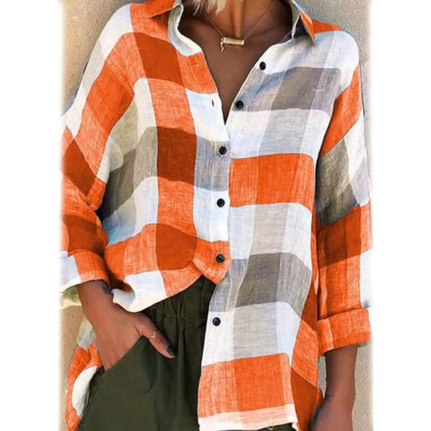 Women's Basic Loose Checkered Long Sleeve Shirt - A-1 Thread Vault