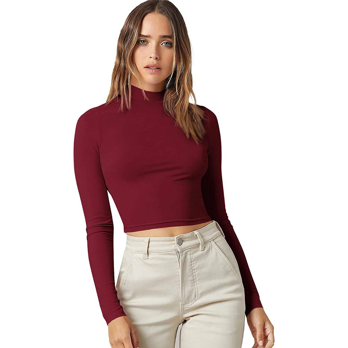 Women's Basic Mock Neck Long Sleeve Top - A-1 Thread Vault