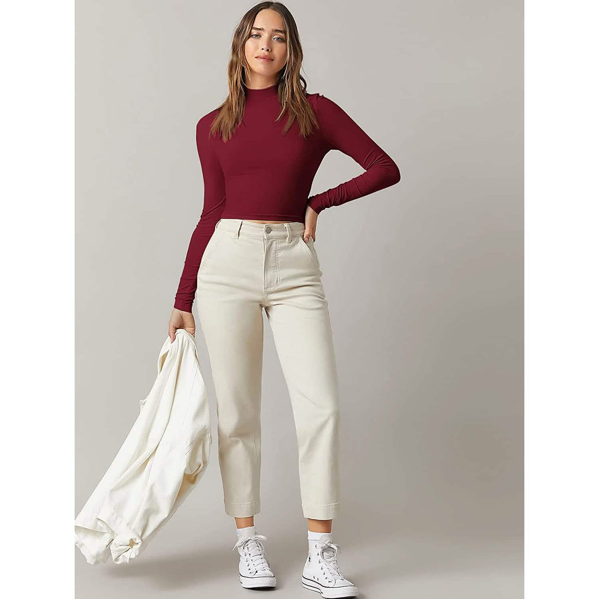 Women's Basic Mock Neck Long Sleeve Top - A-1 Thread Vault