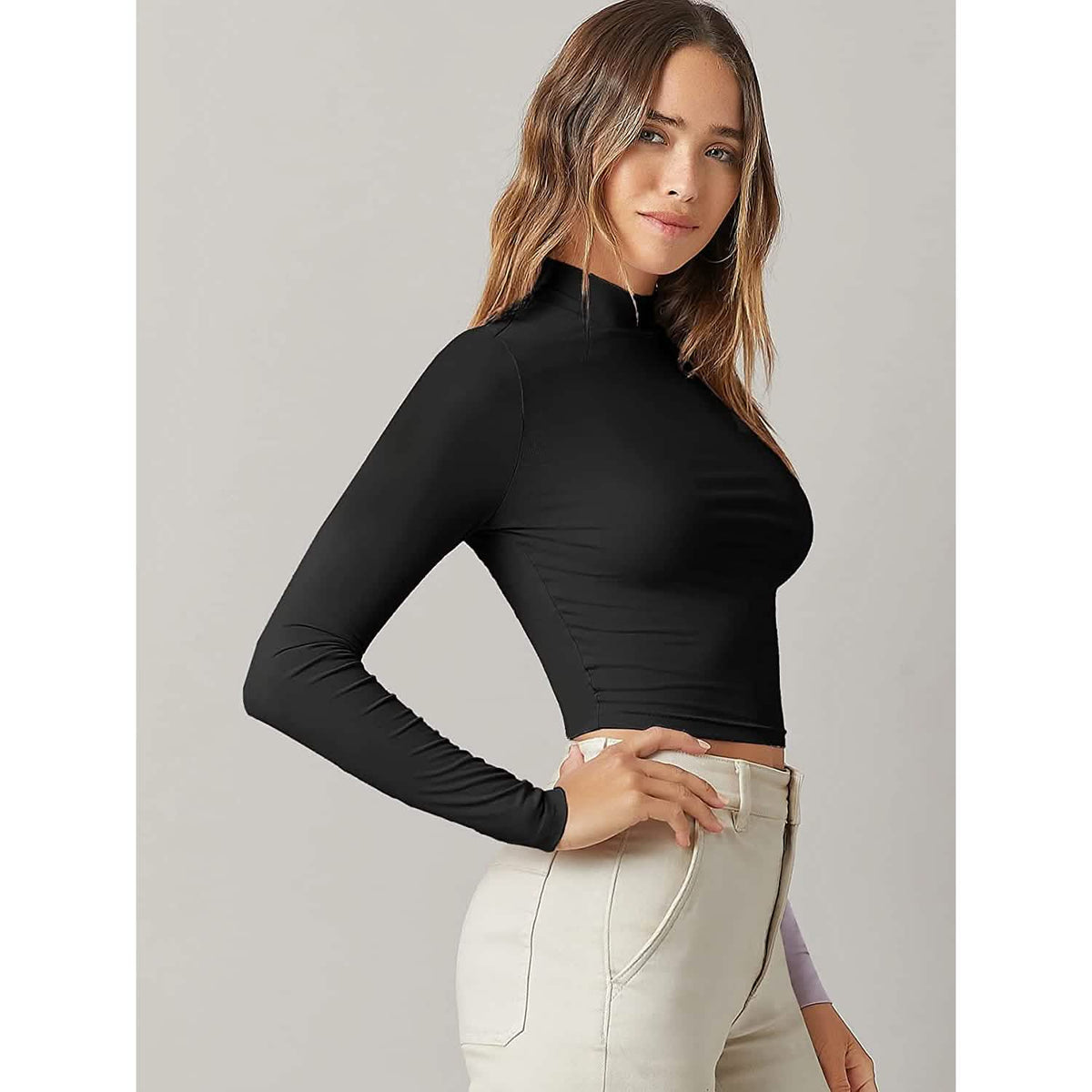 Women's Basic Mock Neck Long Sleeve Top - A-1 Thread Vault
