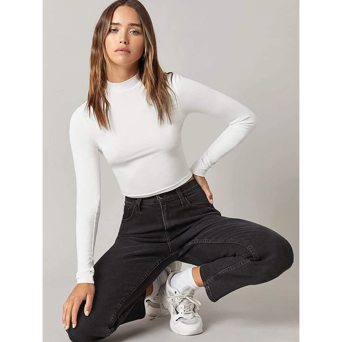 Women's Basic Mock Neck Long Sleeve Top - A-1 Thread Vault