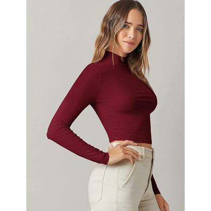 Women's Basic Mock Neck Long Sleeve Top - A-1 Thread Vault