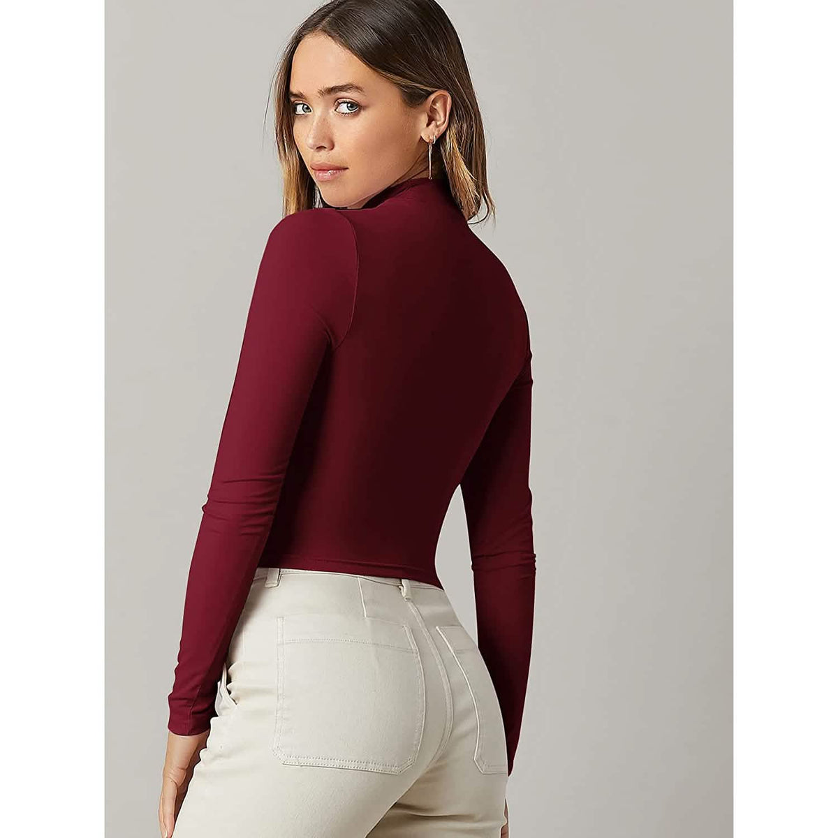 Women's Basic Mock Neck Long Sleeve Top - A-1 Thread Vault