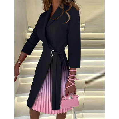 Women's Blazer Dress A Line Dress Knee Length Ruched Print Dress - A-1 Thread Vault