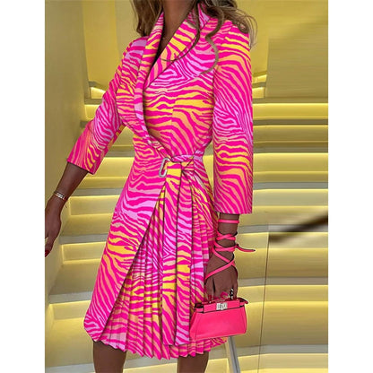 Women's Blazer Dress A Line Dress Knee Length Ruched Print Dress - A-1 Thread Vault