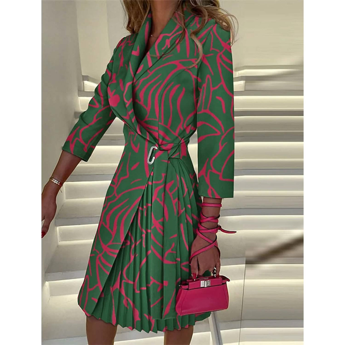 Women's Blazer Dress A Line Dress Knee Length Ruched Print Dress - A-1 Thread Vault