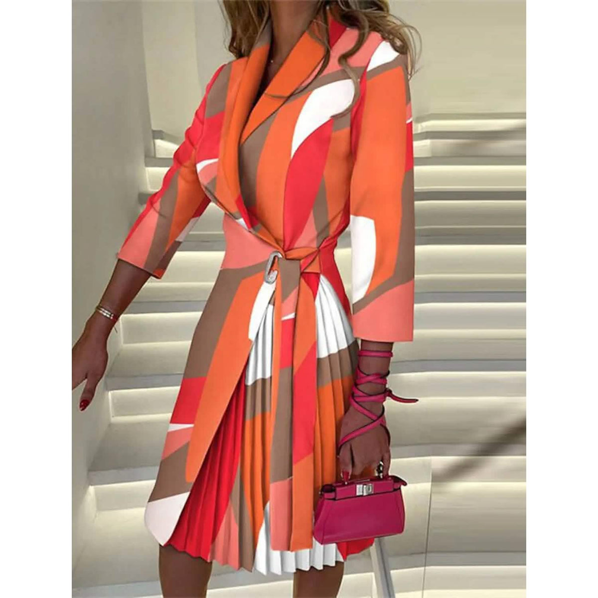 Women's Blazer Dress A Line Dress Knee Length Ruched Print Dress - A-1 Thread Vault