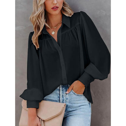 Womens Blouse Shirt Plain Button Long Sleeve - A-1 Thread Vault