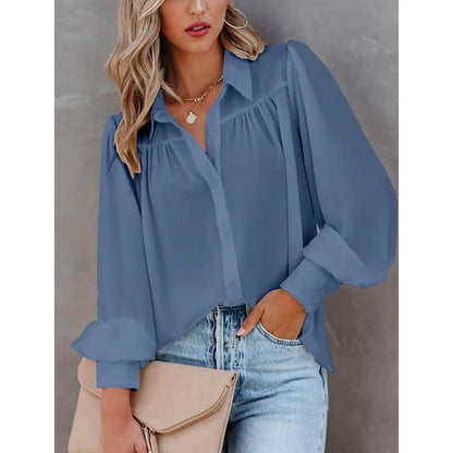 Womens Blouse Shirt Plain Button Long Sleeve - A-1 Thread Vault
