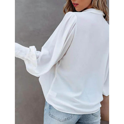 Womens Blouse Shirt Plain Button Long Sleeve - A-1 Thread Vault