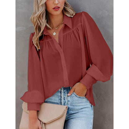 Womens Blouse Shirt Plain Button Long Sleeve - A-1 Thread Vault