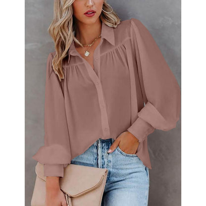 Womens Blouse Shirt Plain Button Long Sleeve - A-1 Thread Vault