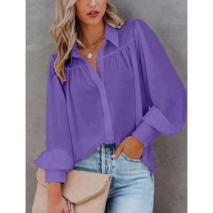 Womens Blouse Shirt Plain Button Long Sleeve - A-1 Thread Vault