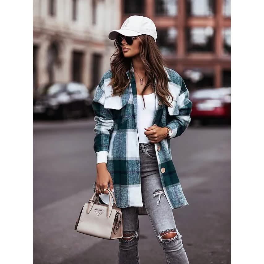 Women's Blouse Shirt Shacket Button Pocket Long Sleeve - A-1 Thread Vault