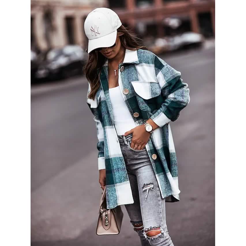 Women's Blouse Shirt Shacket Button Pocket Long Sleeve - A-1 Thread Vault