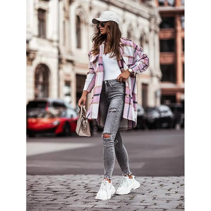 Women's Blouse Shirt Shacket Button Pocket Long Sleeve - A-1 Thread Vault