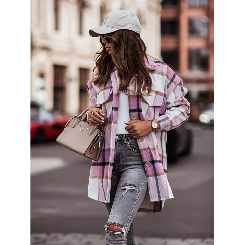 Women's Blouse Shirt Shacket Button Pocket Long Sleeve - A-1 Thread Vault