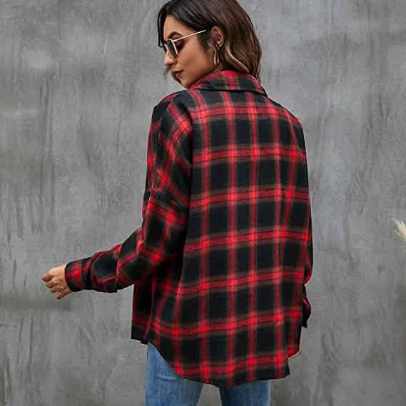 Women's Button Flannel Shirt Plaid Long Sleeve Top - A-1 Thread Vault